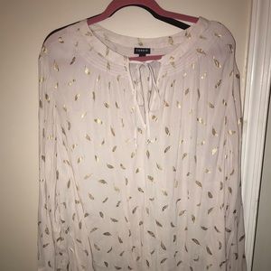 Cream blouse with gold foil feather detail